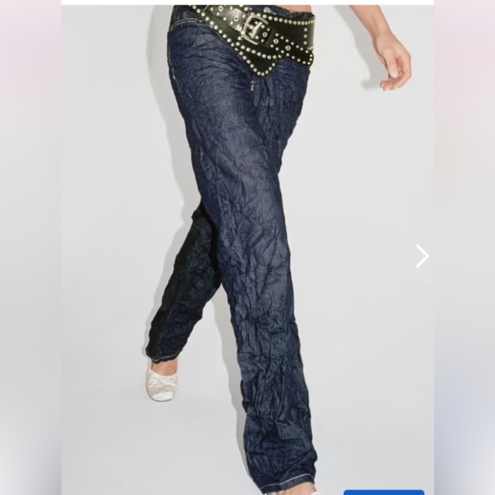 ZARA👖Wrinkle Effect Dark Blue Straight Leg Jeans. Size 2